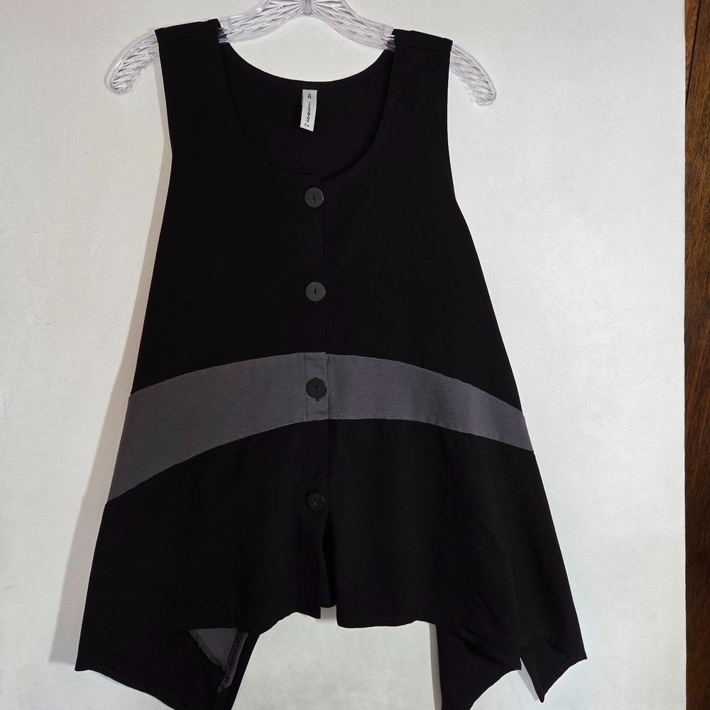 FH Clothing Co. Womens Sm Vest Tank  Lagenlook Color Block Button Front Pockets - Picture 7 of 10